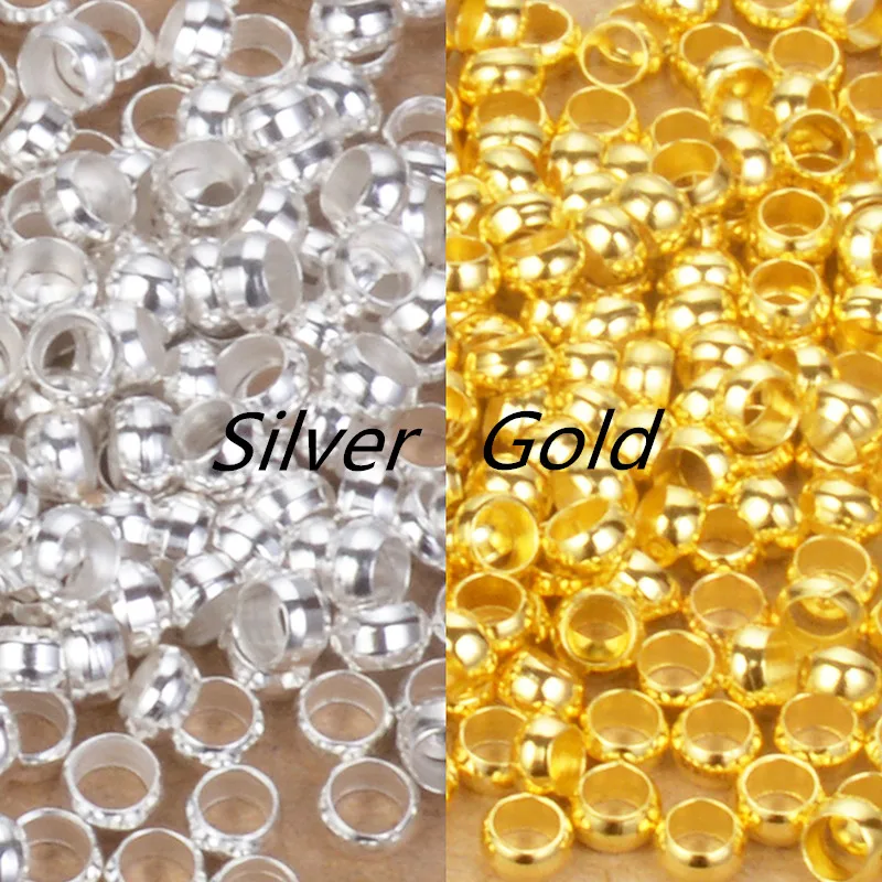 

2/2.5/3/3.5/4mm 200pcs Gold Silver Plated Round Metal Beads Crimp End Beads Spacer Beads For Jewelry Making DIY Jewelry Findings
