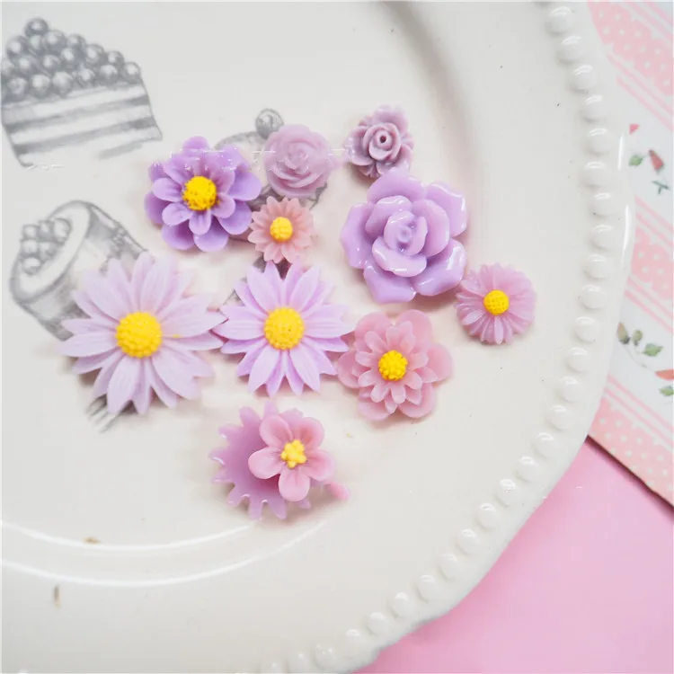 Purple 11 Pieces 11 шт. смешанные размеры маргаритки цветы Flatback Смола Кабошон слизи Подвески Подвеска для изготовления ожерелья аксессуары украшения телефона - Цвет: Purple 11 Pieces