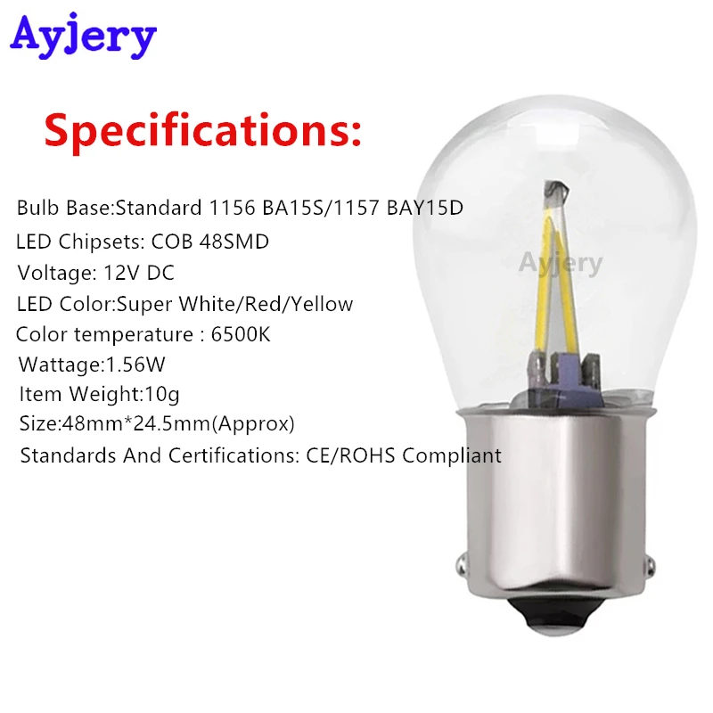 AYJERY Новые 8 шт. 1156 BA15S COB 48 SMD 1157 BAY15D работающего на постоянном токе 12 В в авто