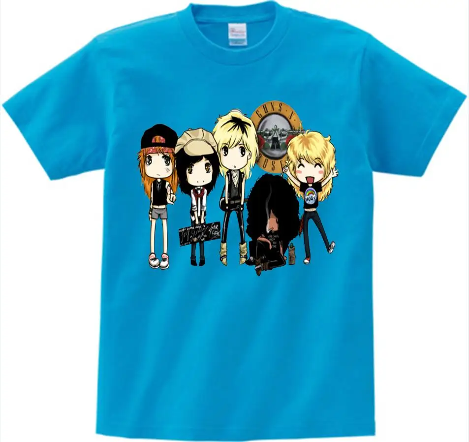 blue childreT-shirt Дети печати косая скала группа пистолет N Roses футболка с круглым вырезом Рубашка с короткими рукавами лето мальчик и девочка Прохладный Повседневное футболка футболки для грудничков NN - Цвет: blue childreT-shirt