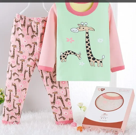 Green giraffe print Pijama infantil/комплект одежды, зимняя детская хлопковая флисовая Пижама, пижамы для мальчиков и девочек детская рубашка+ штаны, комплект одежды, пижама - Цвет: Green giraffe print
