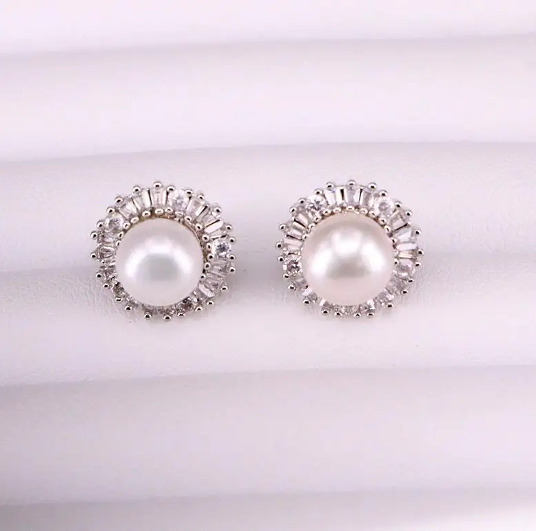 silver color 10 пар ZYZ339-2928 фианит высокого качества Кристалл Симпатичные ракушка жемчуг серьги Свадебные украшения серьги - Окраска металла: silver color