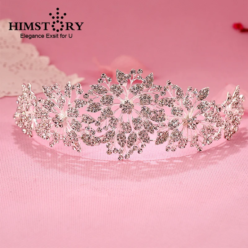 

HIMSTORY Cute&Romantic Bridal Tiaras Crown Headband Clear Flower Crystal Rhinestone Pageant Bride Hair Accessories