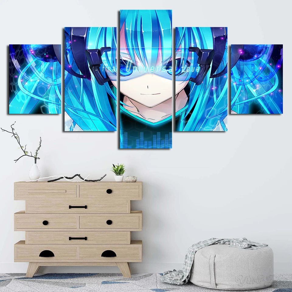 Анимационная Живопись 5 шт. Hatsune Miku модульная HD картина для детской комнаты стены
