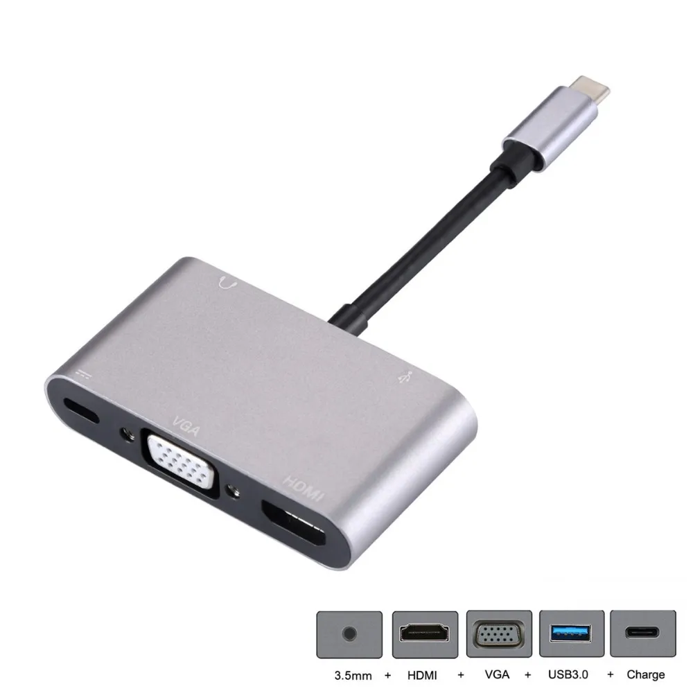 USB 3.0 C Type к HDMI совместим с VGA и USB3.0 OTG женским зарядным устройством аудиоадаптером
