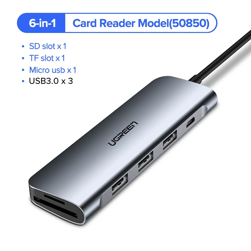 Ugreen usb-хаб C концентратор для нескольких USB 3,0 HDMI адаптер док-станция для MacBook Pro Аксессуары USB-C type C 3,1 разветвитель 3 порта USB C концентратор - Цвет: 6-in-1 Card Reader