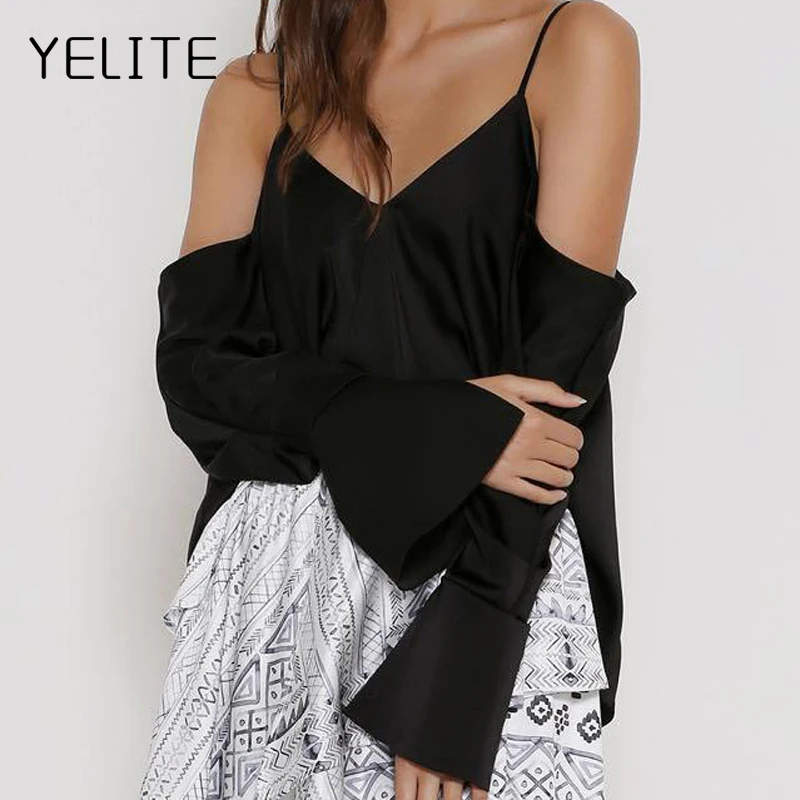 YELITE женская рубашка Весна-Осень блузка с длинным рукавом-колокольчиком