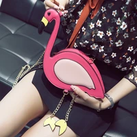 fashion pu leather embroidery flamingo shape casual chain purse ladies shoulder bag handbag womens crossbody mini messenger bag
