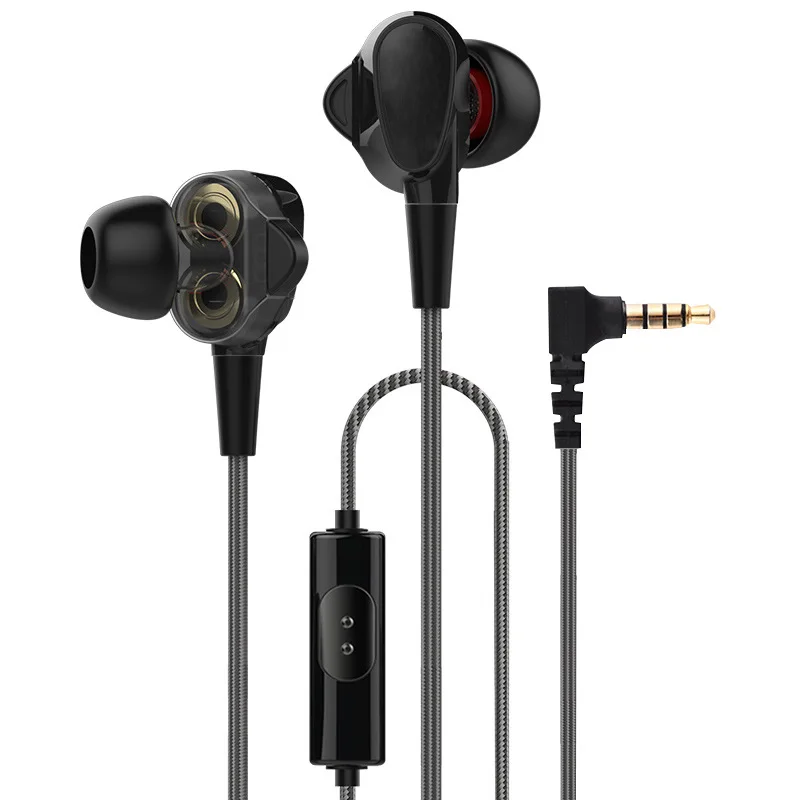RUKZ S2 двойные динамические и Динамик Hi Fi наушники с микрофоном для смартфонов