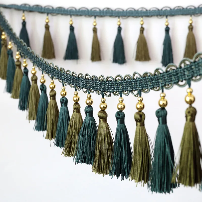 XWL 12M/Lot Double Color Plating Beads Curtain Lace Accessories Tassel Fringes Trim Ribbon DIY For Sofa Stage Home Textile Decor | Дом и сад