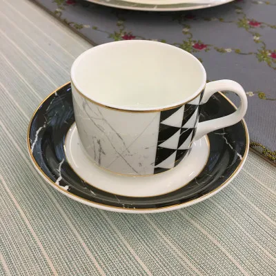 Cup and Saucer Мраморный узор фарфоровая посуда закуски десерты салат фрукты керамическая тарелка поднос блюдо столовая посуда кружка чашка и блюдце набор - Цвет: Cup and Saucer