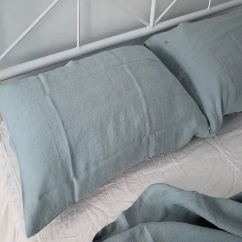 Gray blue Пеньковые наволочки с надписью цвета слоновой кости, белый, розовый, натуральный пеньковый цвет наволочки 48x74 см, 2 предмета в продаже - Цвет: Gray blue