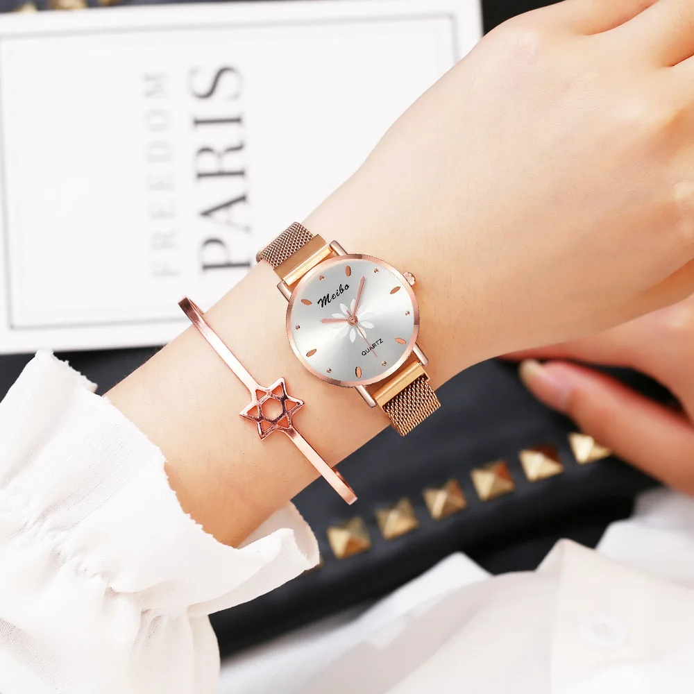 

2020 Female Clock Luxury Brand Fashion Flower Women Quartz Watch Creative Magnet Ladies WristWatches Mesh Watch relogio feminino
