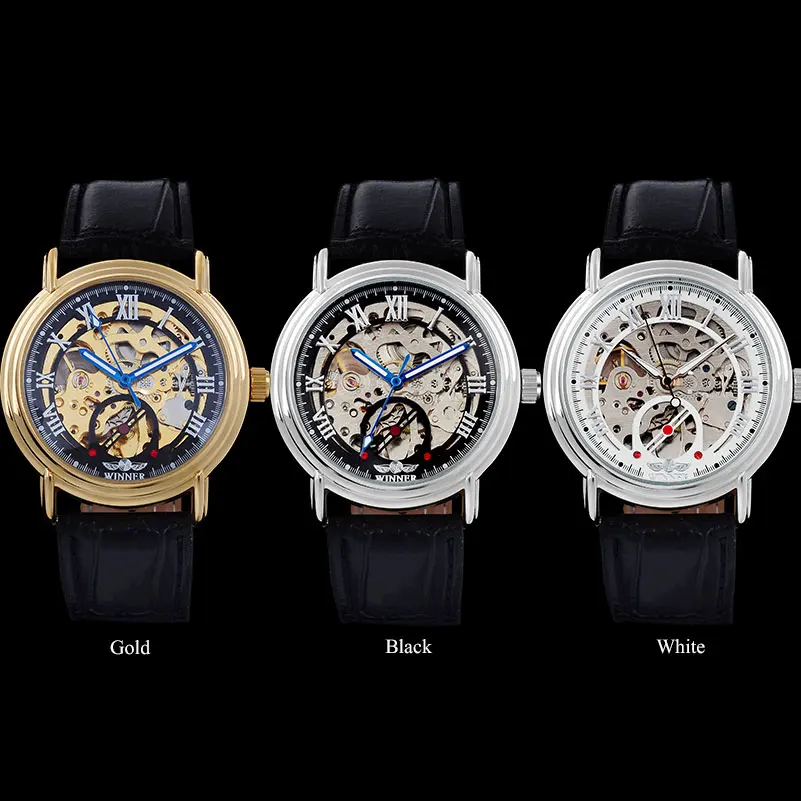 Часы наручные WINNER Мужские механические брендовые автоматические золотистые с