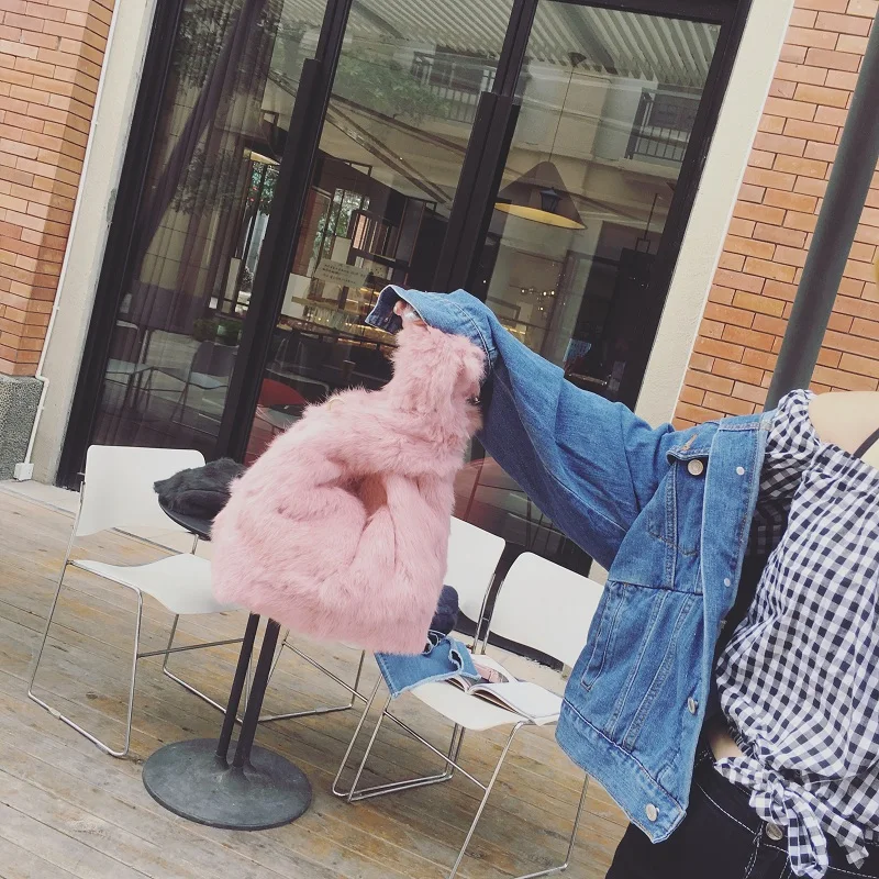 Топ ручка Для женщин сумки женские Модные меха Сумки Черные Зимние сумка мех