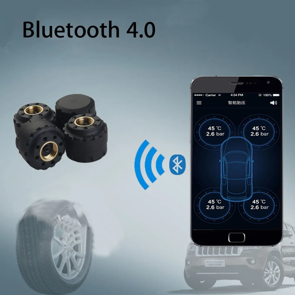 4 внутренние датчики TPMS автомобиля Bluetooth 4.0 шин Давление psi Bar Температура