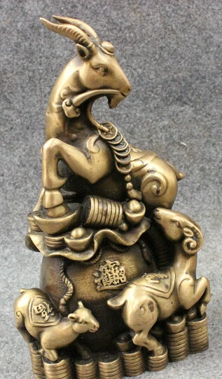 wholesale factory 10&quot Folk Chinese Year Zodiac Bronze Wealth Treasure 3 Sheep Goat Family Statue |