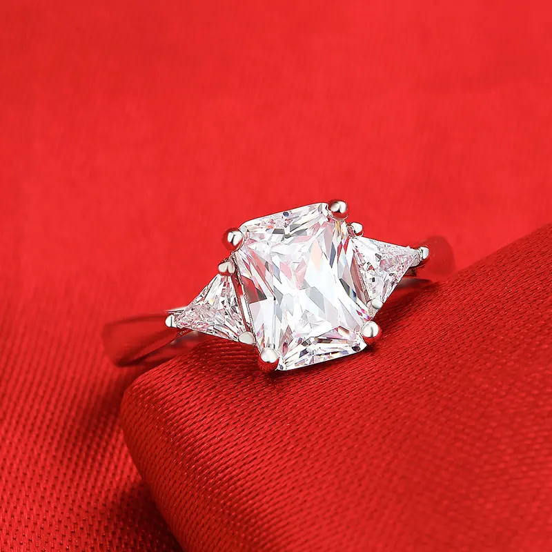 Женское кольцо с тремя камнями обручальное ювелирное изделие из серебра 925 пробы