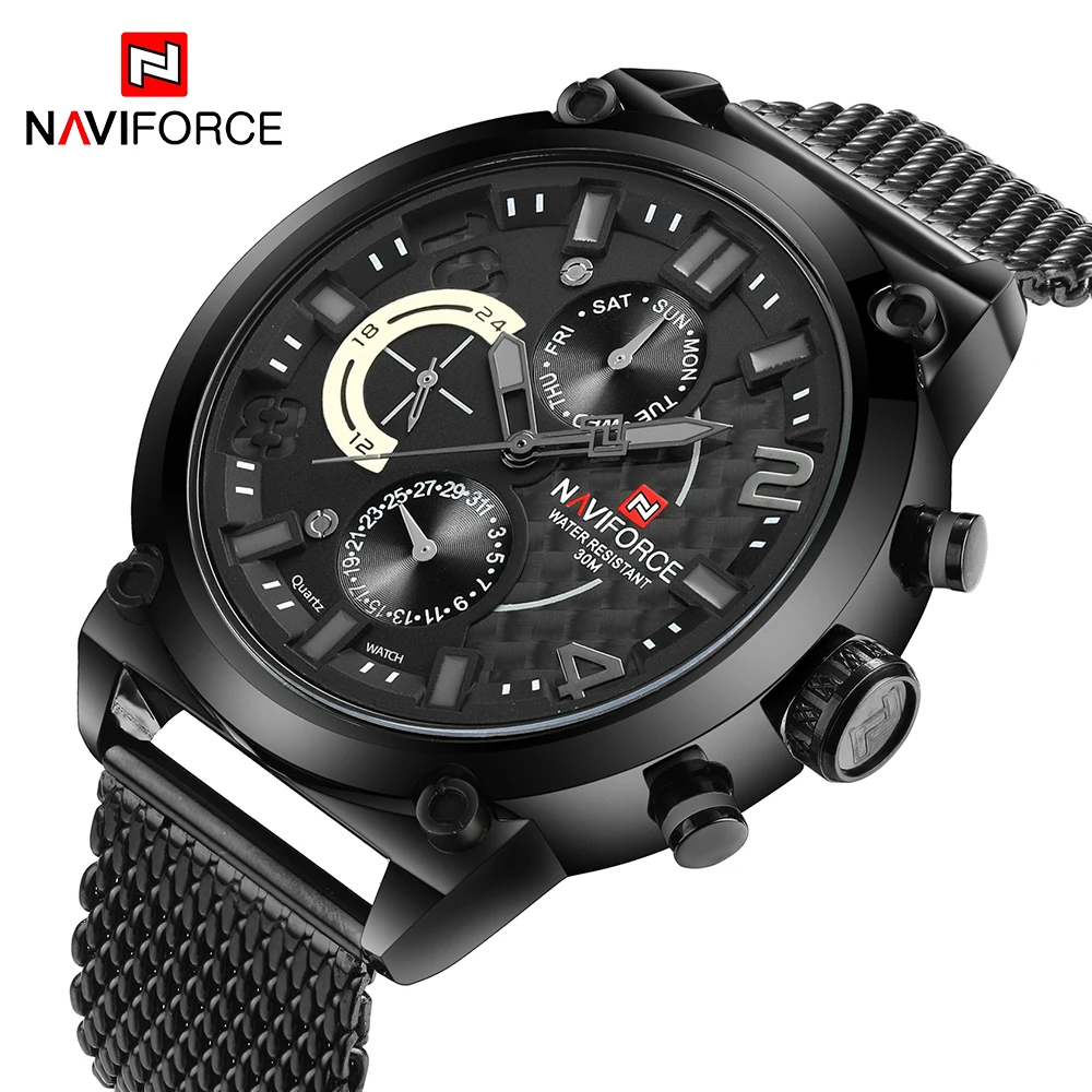 NAVIFORCE мужские часы из нержавеющей стали сетчатый ремешок шесть часов Модные