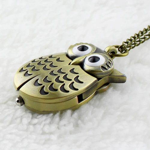 Vintage Bronze Retro Slide Smart Owl Pendant Long Chain Necklace Pocket Watch New