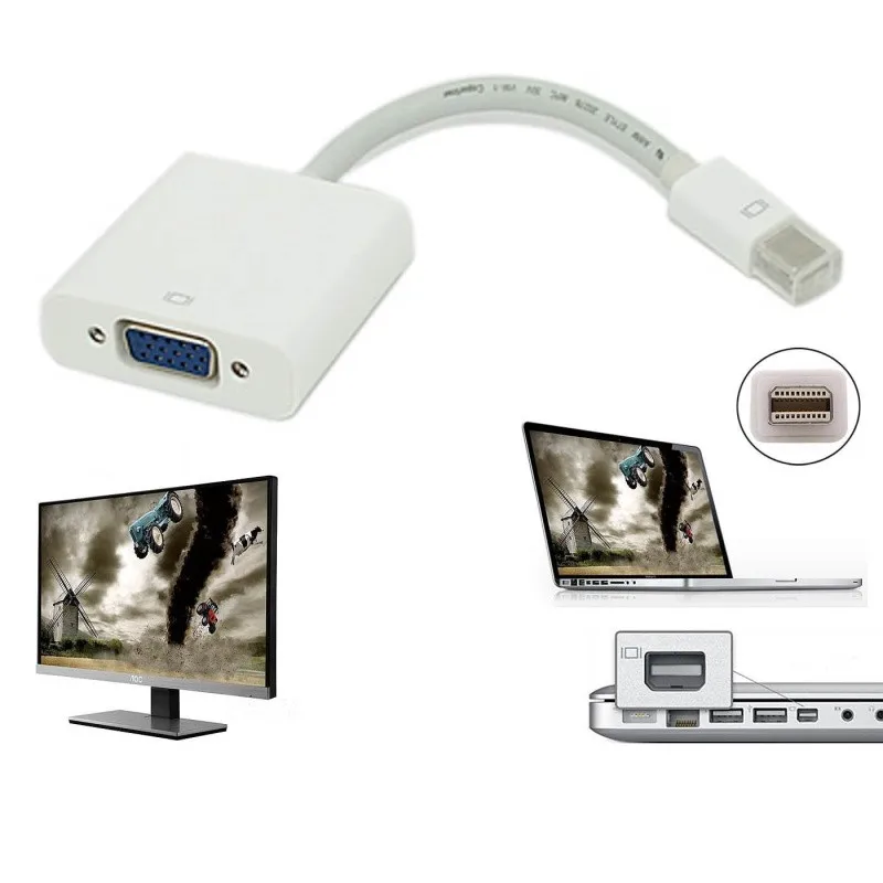 50 шт. Thunderbolt Mini DP в VGA адаптер конвертер кабель для MacBook PC Розничная упаковка