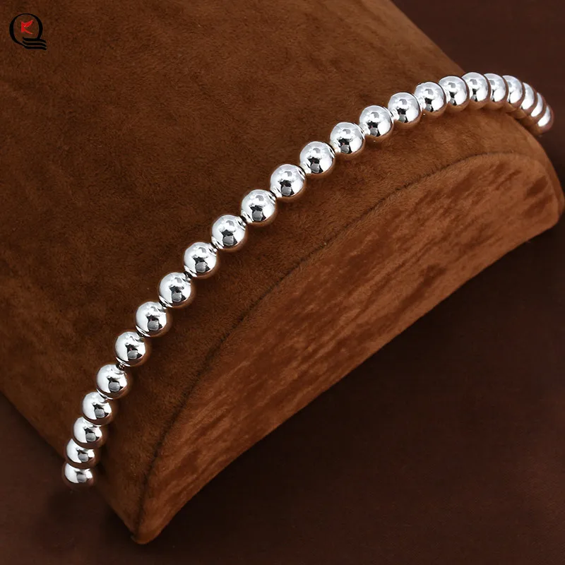 Fashion Silver Plated Round Beads Chain Bracelets For Women Engagement Wedding Gifts Jewelry Hand Supply Wholesale | Украшения и