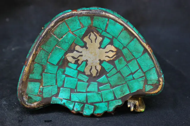 

Chinese Folk Fengshui Old Antique Copper Turquoise Gild Statue Medicine Buddha