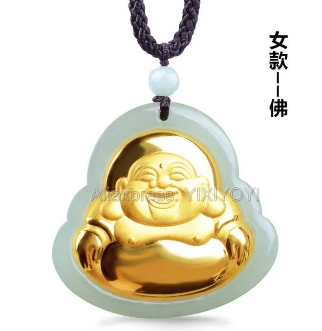 Красивый натуральный белый нефрит Hetian Jade + 18K цельное золото инкрустированный с