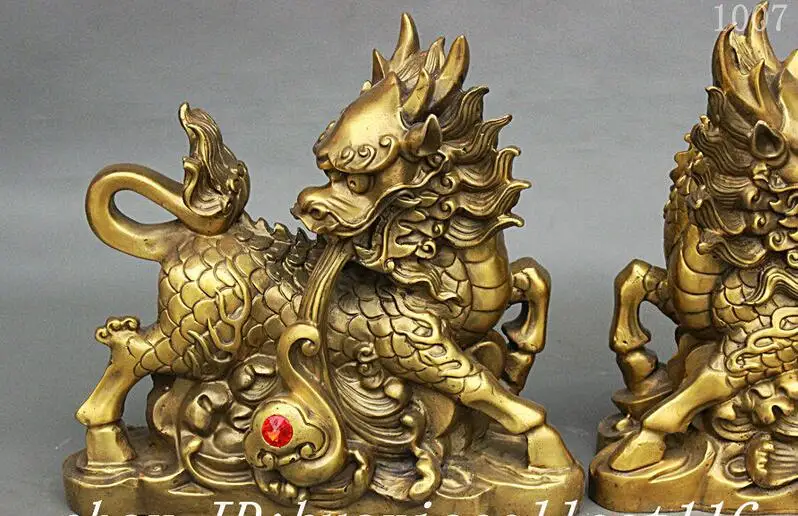 Китайский Фэншуй чистый латунный Дракон статуэтка единорога цилинь коса gourтыква