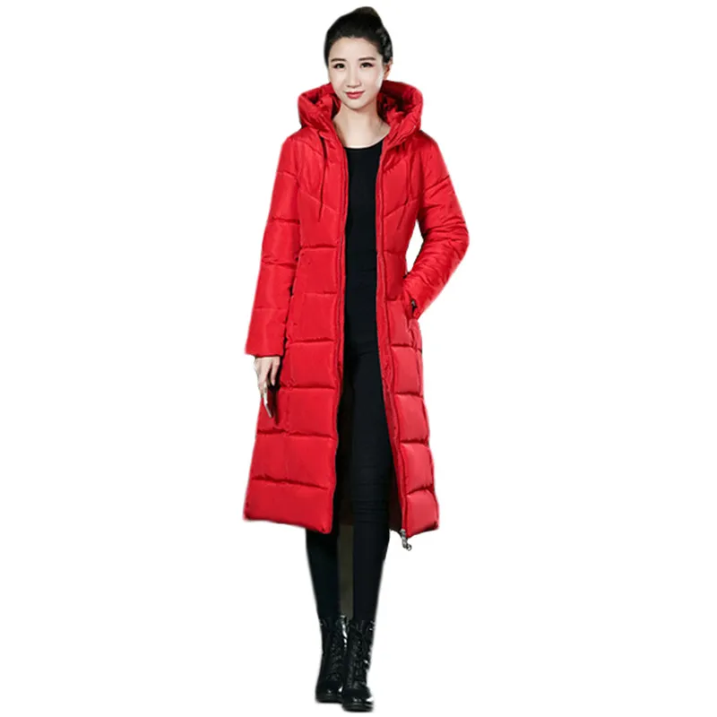 

Down Jacket Women Red Black M-6XL Plus Size Loose Hooded Parkas 2019 New Autumn Winter Korean Fashion Gray Long Slim Coat LD1096