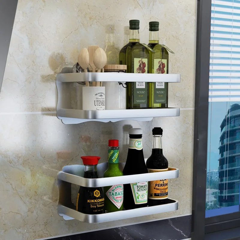 Non perforated kitchen rack wall hanging condiment appliances storage pendant LU5186 |