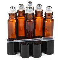6pcs 10ml amber glass roll on bottle empty refillable essential oil roller bottles with stainless steel roller balls for perfume