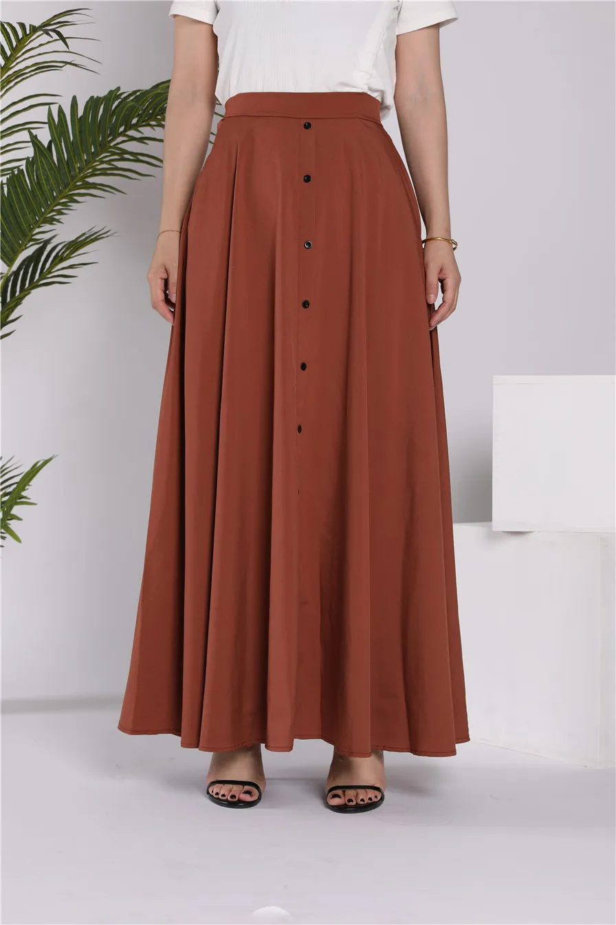 WEPBEL Arab Dubai Fashion Muslim Women Long Skirt High Waist Button Pure Color Big Pendulum Plus Size Elegant S-5XL
