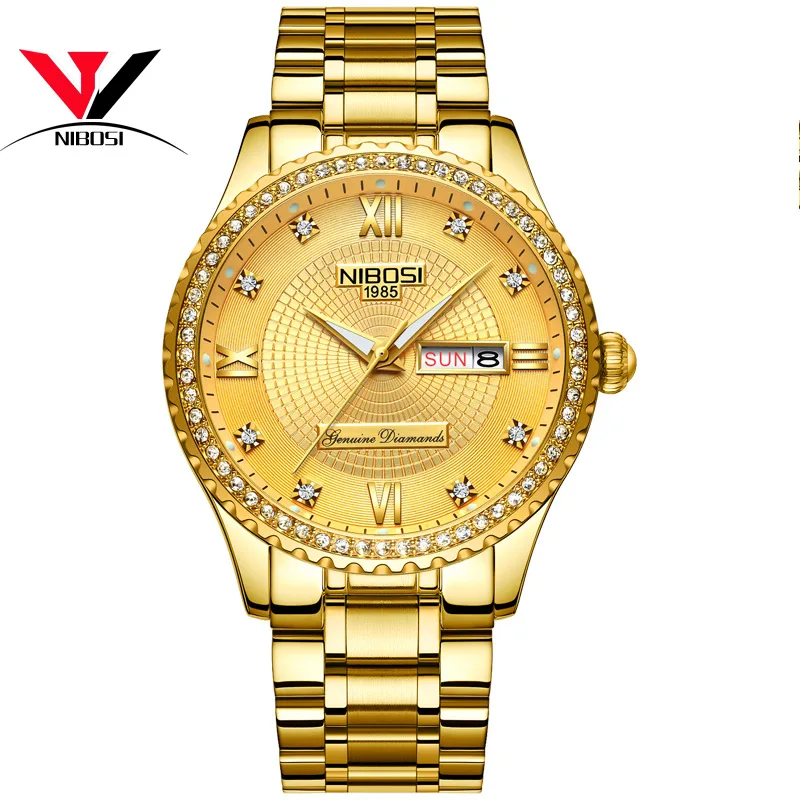 whole gold s NIBOSI часы унисекс, часы для влюбленных, Лидирующий бренд, Роскошные мужские часы и часы, женские водонепроницаемые кварцевые наручные часы, женские часы с кристаллами - Цвет: whole gold s
