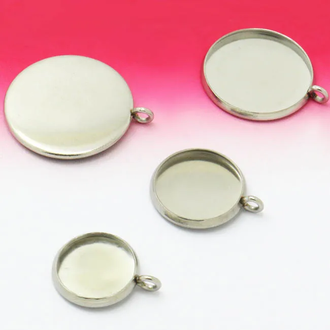 

Blank Bezel Settings Cabochon bases 316 Stainless Steel Round Bezel tray w/ a Loop Stone Cabochons Pendant Findings DIY Crafts