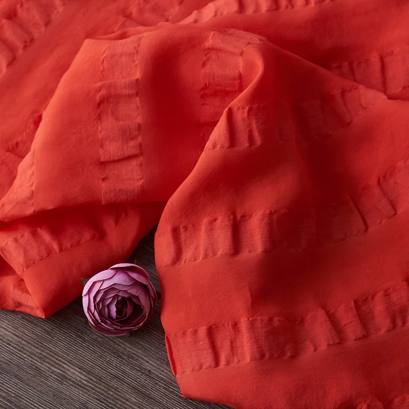 

Atroceruleous silk linen fabric Striped crepe fabrics Spring and summer clothing fabric for dress