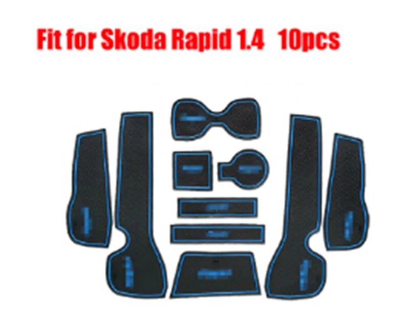 blue logo 10pcs Для Skoda Rapid 2013, автомобильные Резиновые Нескользящие коврики, автомобильный слот-коврик для двери, силиконовая водная подставка, аксессуары для стайлинга автомобилей - Название цвета: blue logo 10pcs