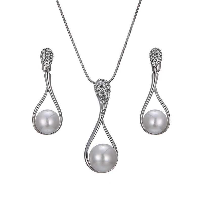 Комплект из колье и серёг с искусственным жемчугом|pearl bridal jewelry sets|earrings set for