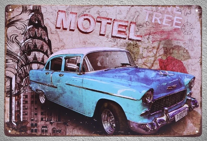 

1 pc Motel old antique car Empire state usa tin Plates Signs wall plaques Decoration vintage Dropshipping Poster metal