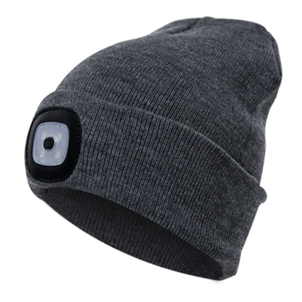 Вязаная однотонная шапка с яркой светодиодной подсветкой зимняя теплая унисекс
