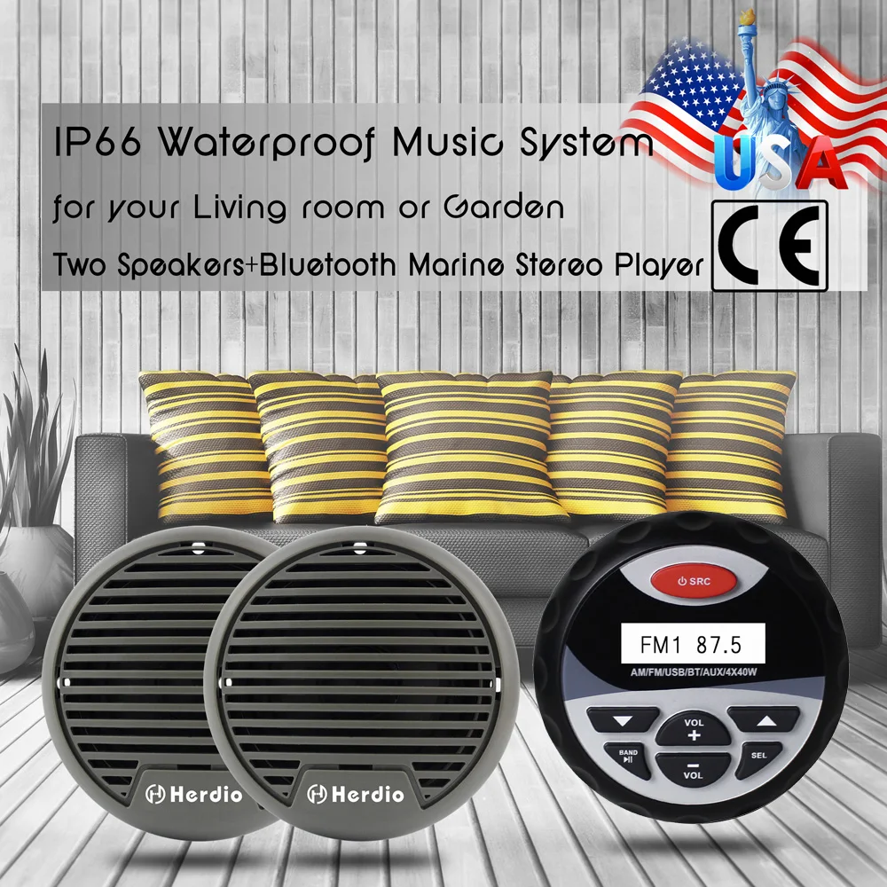 Водонепроницаемый морской стерео Bluetooth аудио FM AM радиоприемник MP3 плеер + 3
