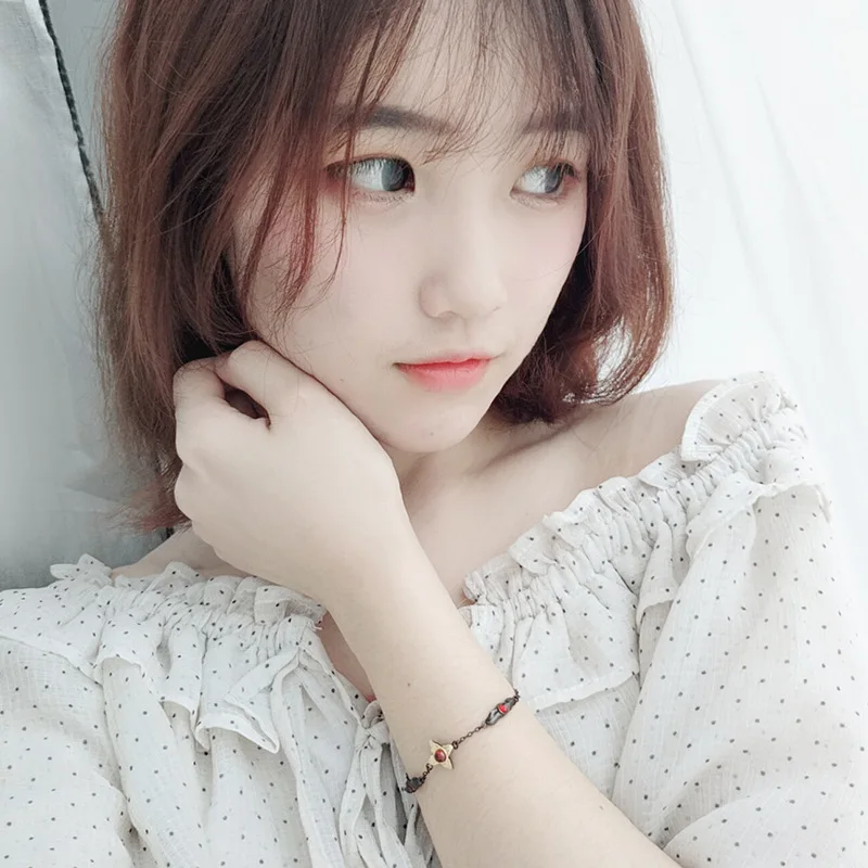 

2pcs Chain Length16cm S925 Sterling Silver Bracelet Flower Red Garnet Beads Female Simple Personality Fine Jewelry Women Gift