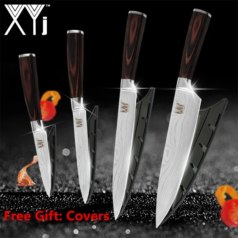 F. 4 Pcs Set XYj кухонные ножи, нож из нержавеющей стали, инструменты, Новое поступление, цветов, деревянная ручка, инструменты для приготовления фруктов, овощей, мяса, аксессуары - Цвет: F. 4 Pcs Set