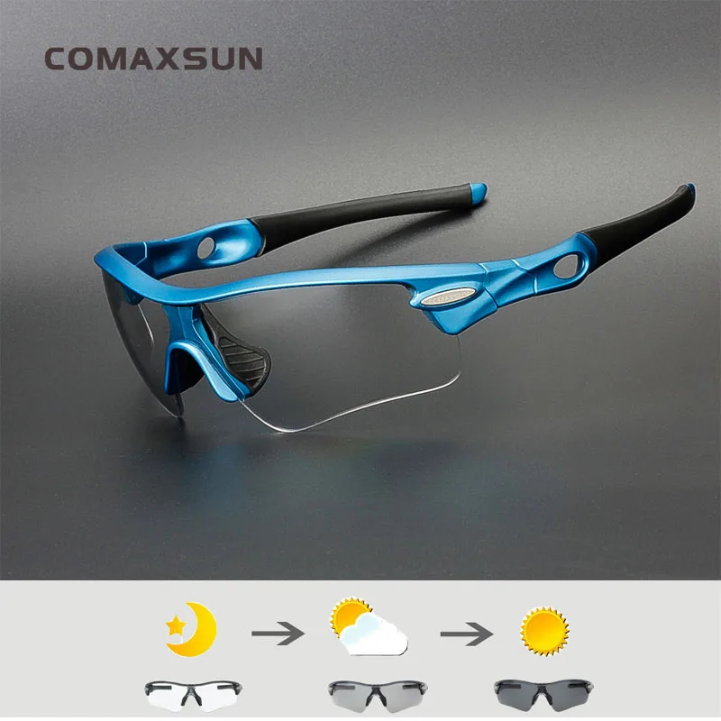 COMAXSUN фотохромные велосипедные очки Обесцвечивающие очки MTB дорожный велосипед спортивные солнцезащитные очки велосипедные очки UV400 велосипедные очки 18 - Цвет: Blue Black