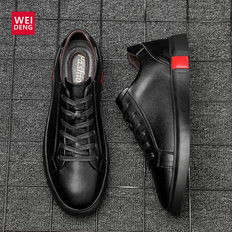 WeiDeng Men Genuine Leather Women Shoes Leisure Lace Up Office Work Flat Fashion Comfortable High Quality Plus Size 36-46 |