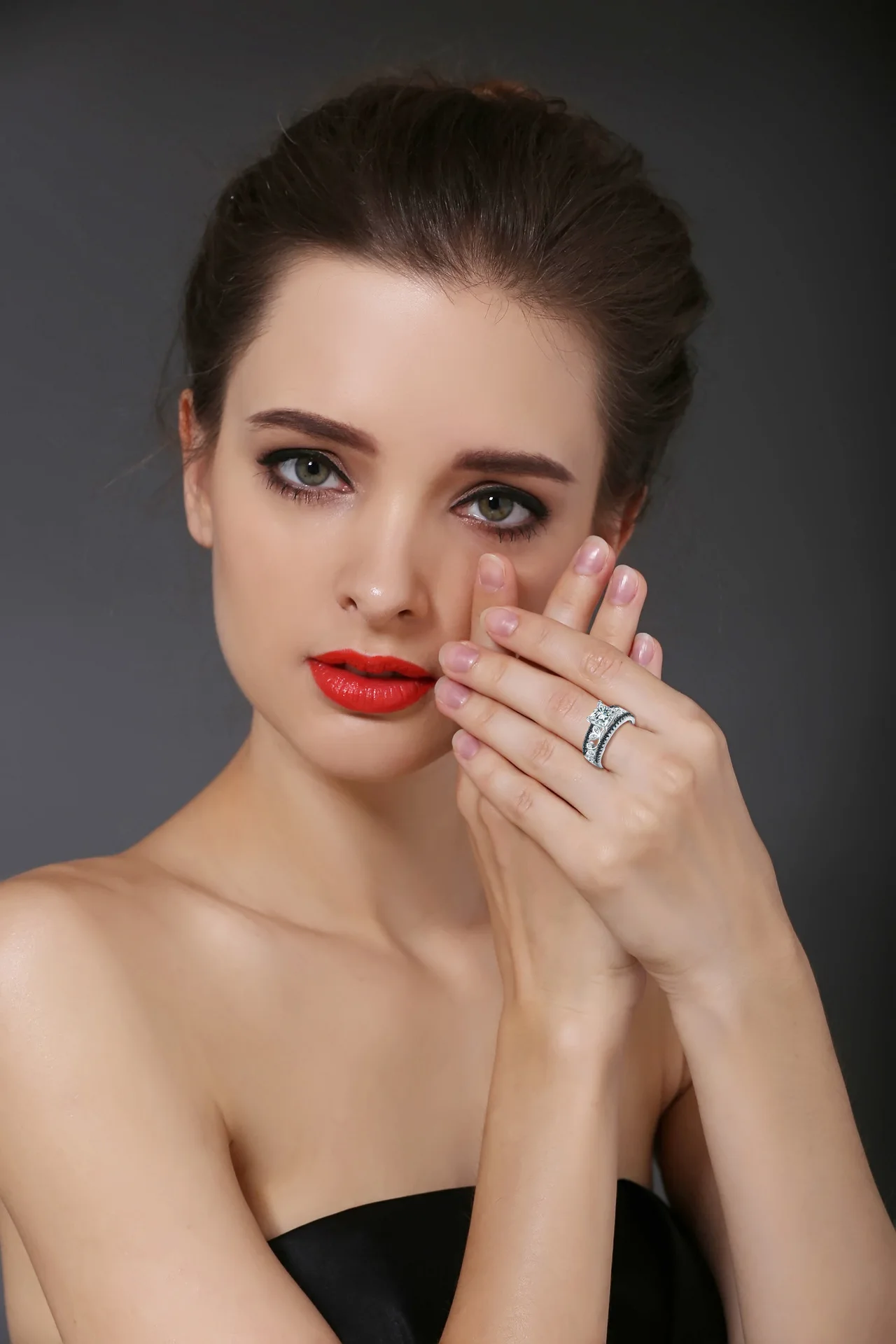 UFOORO sterling silver wedding ring Finger Beautiful Jewelry Romantic BLACK zircon Ring For girl gift C020 | Украшения и
