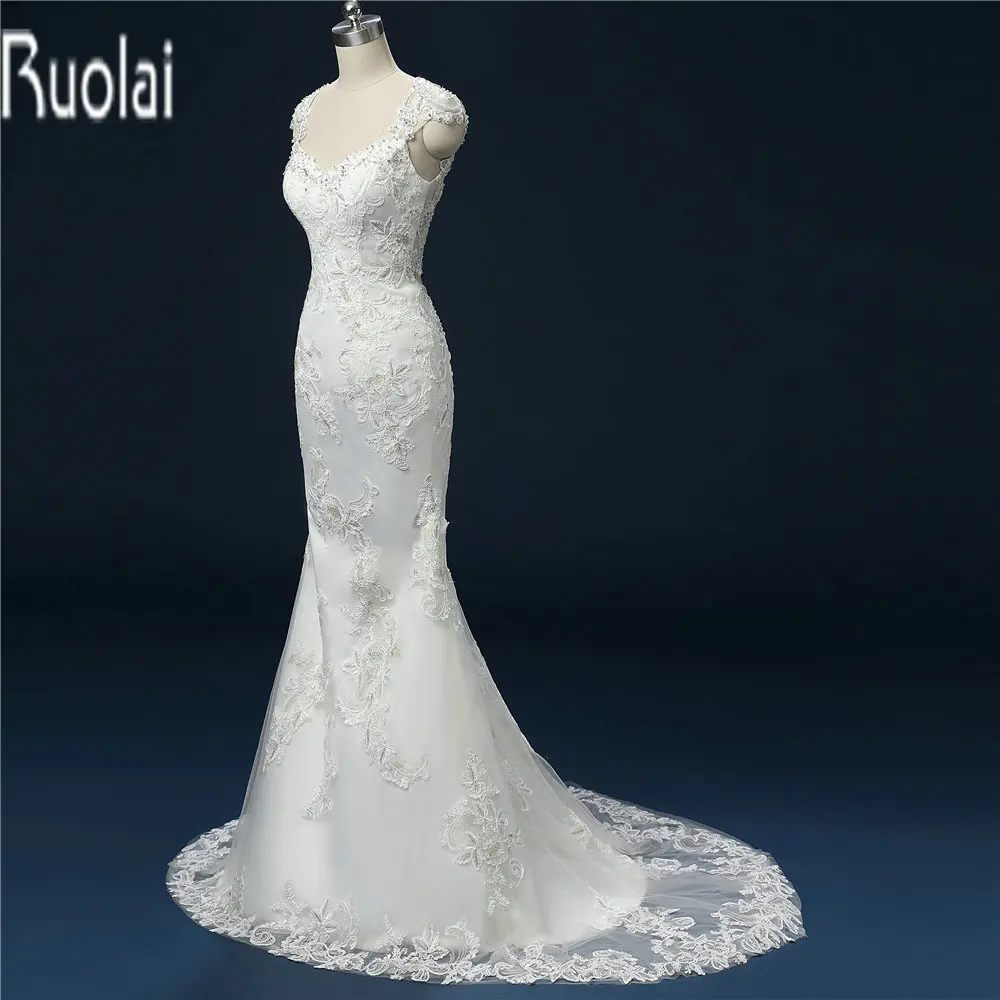 2016 New Arrival Sexy Lace Applique Cap Sleeves Open Back Mermaid Formal Long Church Wedding Dresses Bridal Gown | Свадьбы и