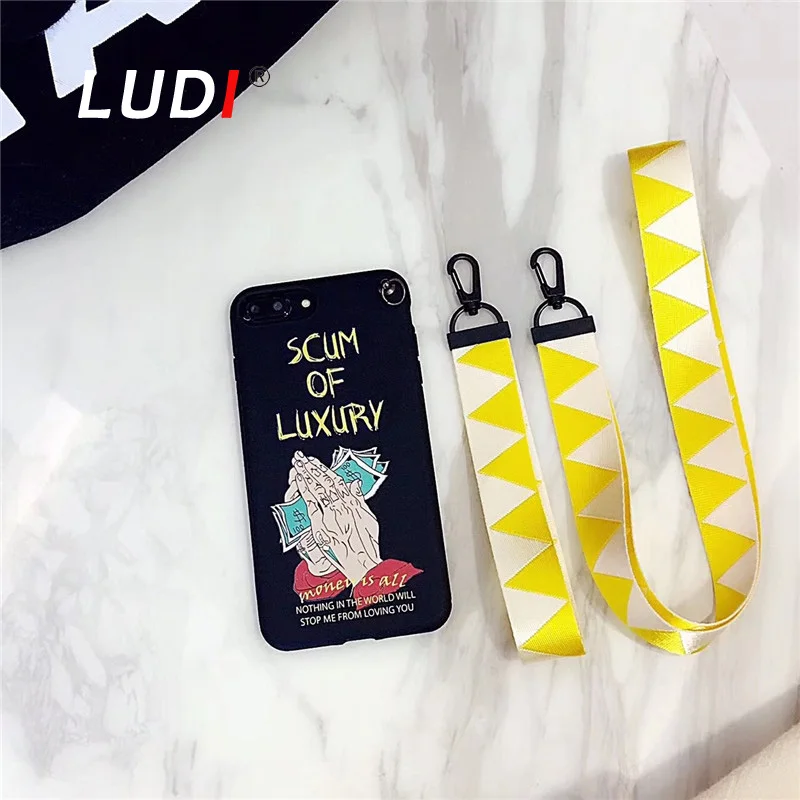 Чехол LUDI Devil &amp Money для iPhone X 7 7plus мягкий Pro ТПУ хипстер ремешок на запястье и шею