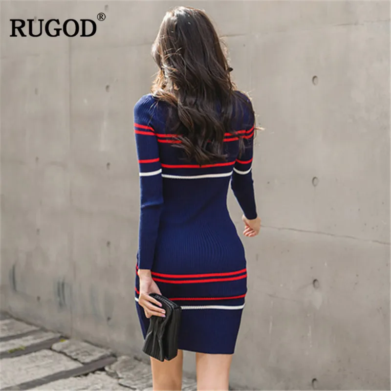 RUGOD 2018 Новый Bodycon платье Для женщин в полоску с круглым вырезом миди оболочка