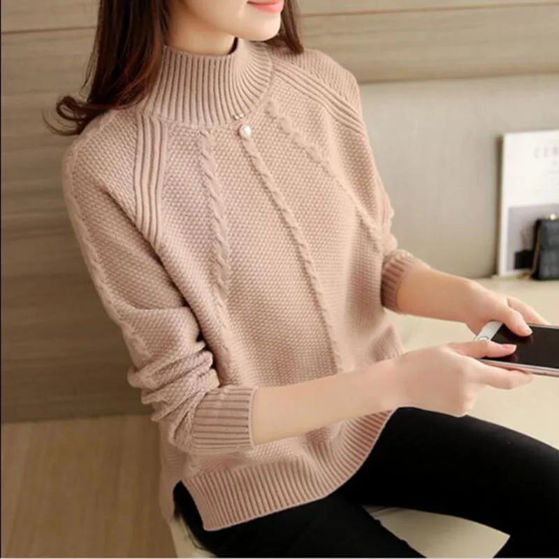 Pearl Beaded knitted Jumper Womens 2018 Autumn Winter Fashion Long Sleeve Women Sweaters and Pullovers Female Turtleneck | Женская